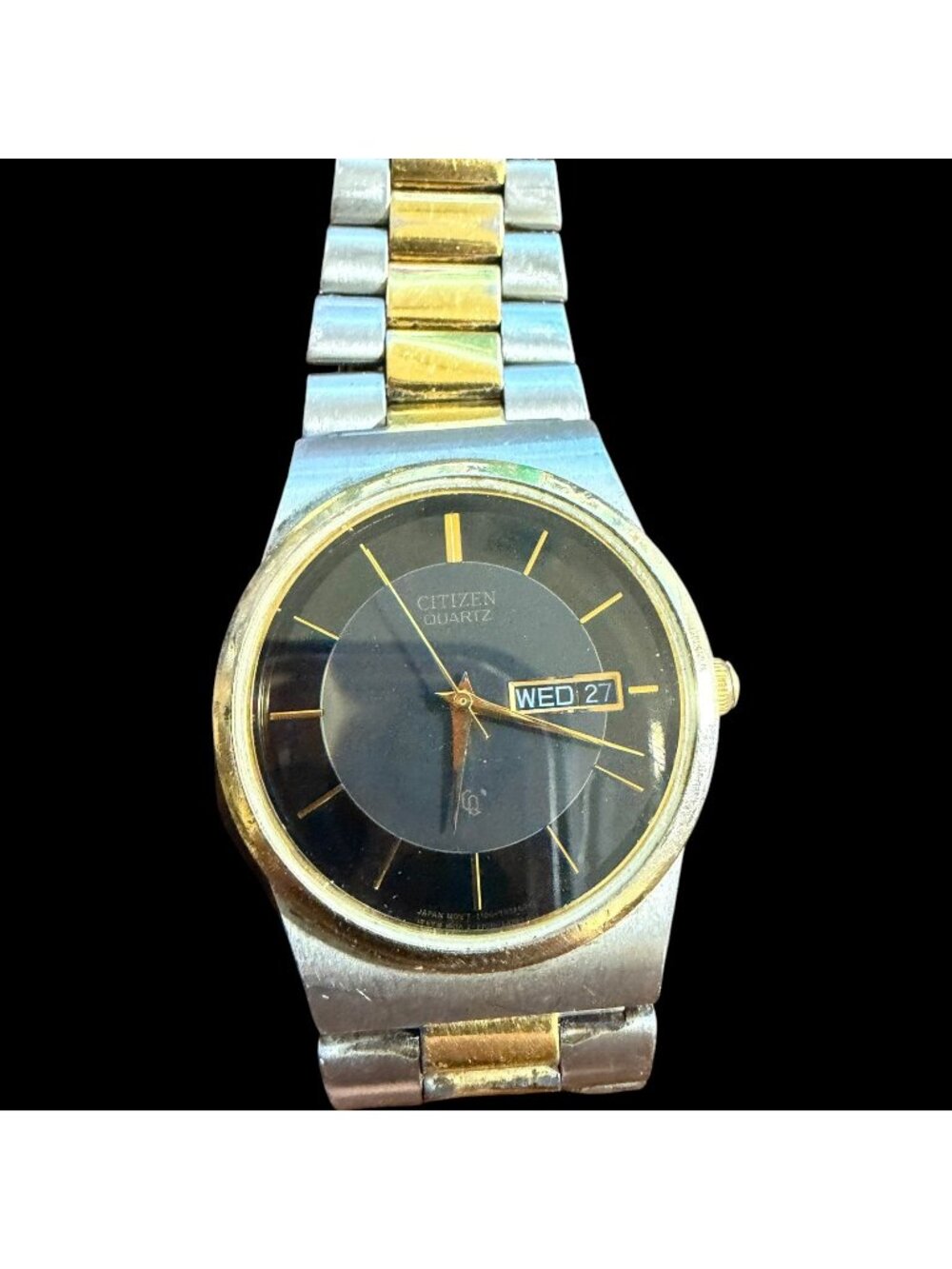 Citizen Quartz Two-Tone Men's Watch Black Dial Day/Date Display Vintage GN4WS
